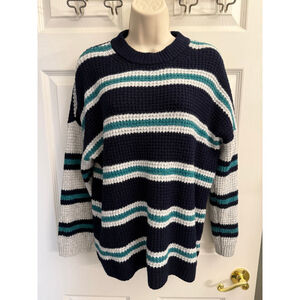 American Eagle soft oversized striped sweater size small Navy/Green